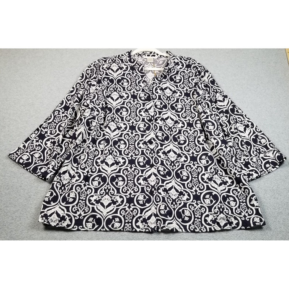 NEW Sarah Spencer Button Up Shirt Women 3X Plus Blue White Damask Print Tunic